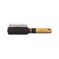 Vega Mini Flat Brush With Wooden Colored Handle And Black Colored Brush Head