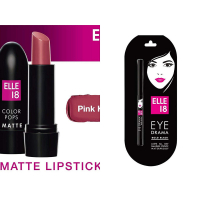 Elle 18 Combo Of Color Pops Matte Lipstick, Pink Kiss 4.3g & Eye Drama Kajal, Bold Black, 0.35g
