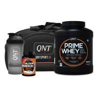 Qnt Prime Whey Protein Irish Chocolate 2kg, Calcium Magnesium D3 60 Tabs, Shaker And Bag Combo