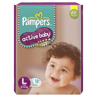 Pampers Active Baby Taped Diapers, Large Size Diapers, (lg) 18 Count, Taped Style Custom Fit