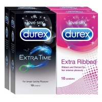 Durex Pleasure Packs (condoms - 10 Count (extra Time), Condoms - 10 Count (extra Ribbed))