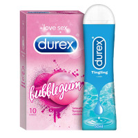 Durex Bubblegum Flavoured Condoms For Men - 10 Count With Durex Lube Tingling Lubricant Gel For Men & Women - 50ml | Water Based Lube | Compatible With Toys |long Lasting Tingling Sensation