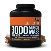 Qnt Muscle Mass 3000 | Weight Gainer & Muscle Mass Gainer Supplement | 3kg | Belgian Chocolate | 20 Servings (18g Protein, 3.6g Bcaa, 110g Carbs)