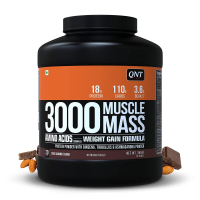Qnt Muscle Mass 3000 | Weight Gainer And Muscle Gainer Supplement | 3kg | Choco Almond Flavour | 20 Servings (18g Protein, 3.6g Bcaa, 110g Carbs)
