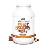 Qnt Light Digest Whey Protein Powder | Low Sugar & High Fiber | 908g | Hazelnut Chocolate | 45 Servings (74% Protein, 3.7g Bcaa, Low Sugar)